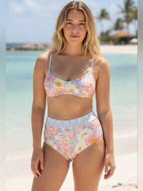 Body Glove Twiggy High Waist Boyleg Bikini Set Floral Pastel NWT Size Small